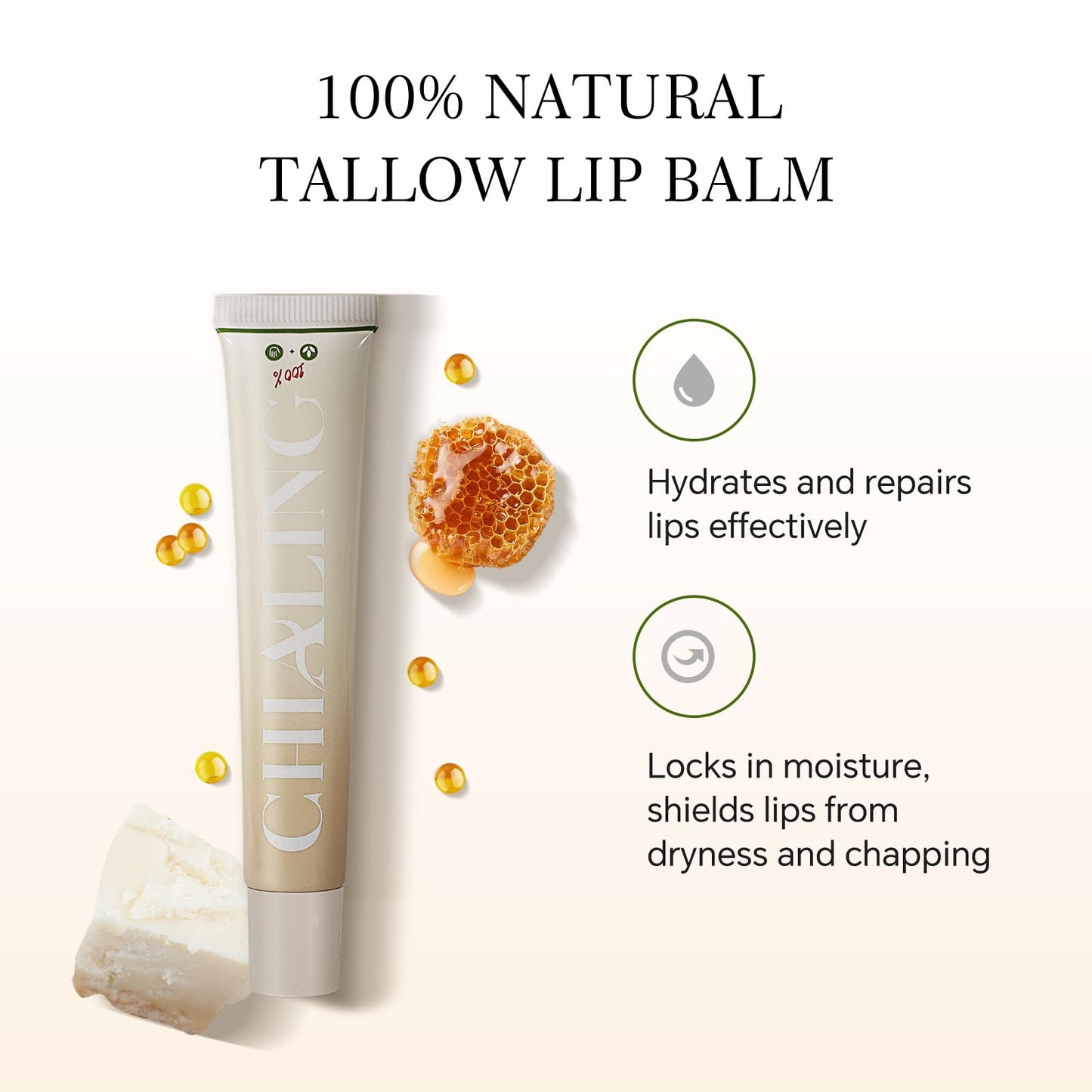 Beef Tallow For Skin,Tallow Lip Balm - Peppermint Squeezable Tube Moisturizer - 100% Grass Fed Beef Tallow And Honey Balm - Whipped Beef Tallow for Lip Balm Skin Care - Made In USA - 2 PCS