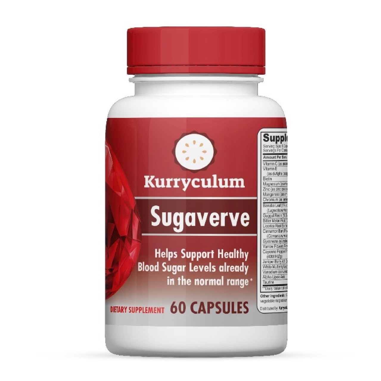 Kurryculum Sugaverve Supplement–Supports Healthy Levels Already Within Normal Range – Includes Bitter Melon Extract, Vanadium, Chromium, Cinnamon, & Alpha Lipoic Acid-60 Capsules