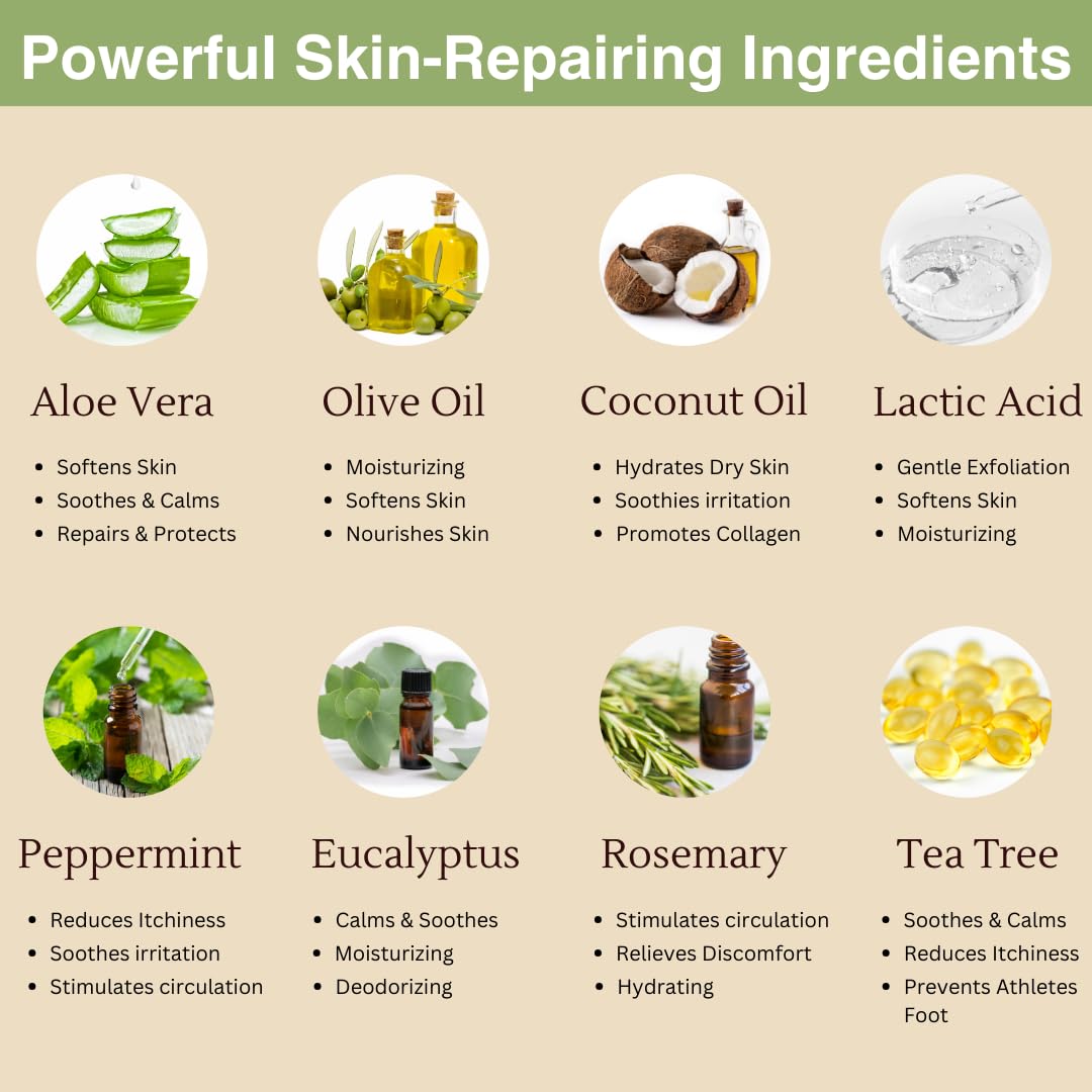 Natural Escapes Peppermint, Rosemary, Eucalyptus & Tea Tree Oil Foot Cream for Dry Feet, Cracked Heels, Calluses, Athlete's Foot - Heel Repair Cream for Women & Men (8 oz)