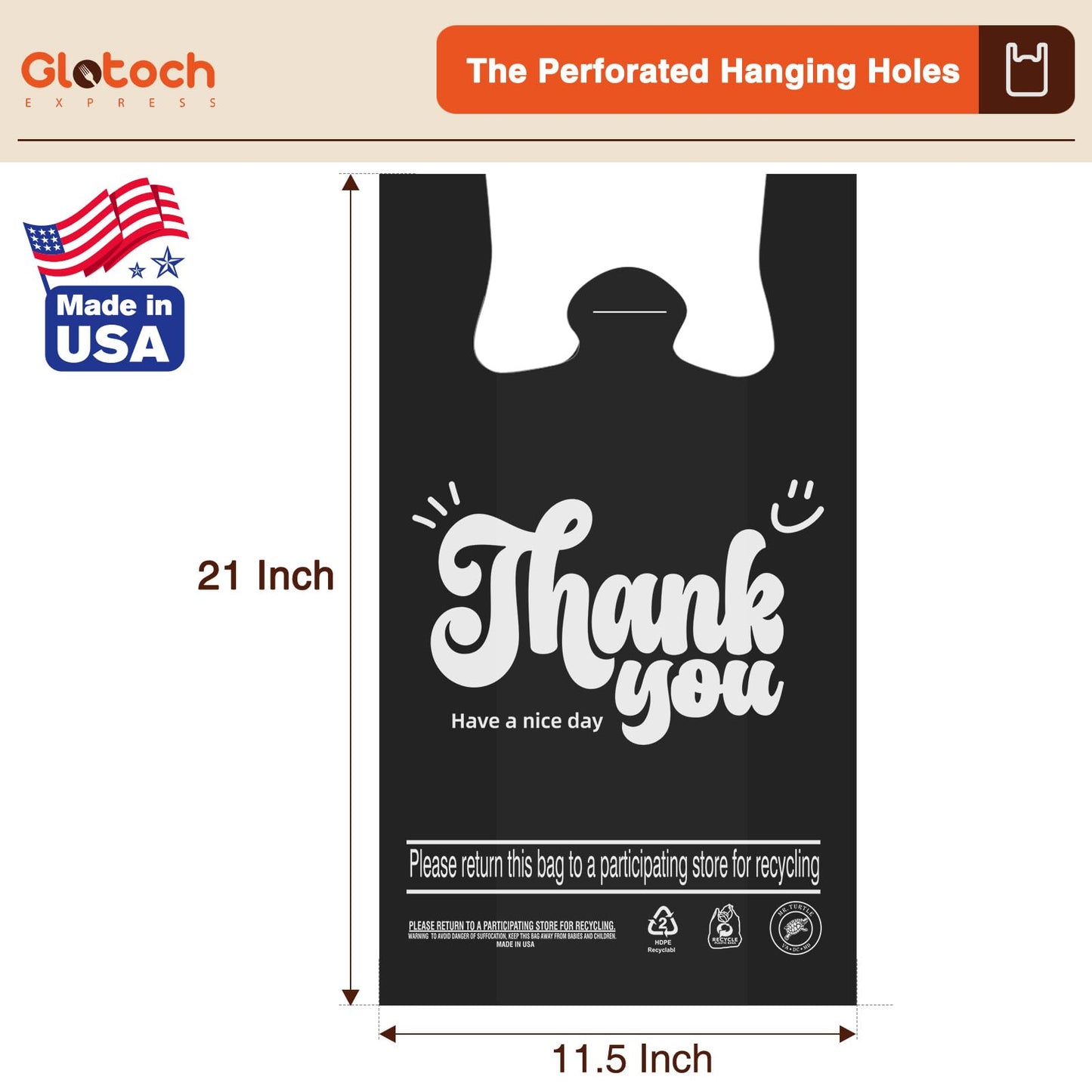 Glotoch 1000 Count Plastic Thank You T-shirt Bags Black, 11.5" x 6.5" x 21" Grocery Bags with Handles for Restaurant, Retail, Grocery Store, Takeout, Convenience Stores, Shopping Bag in Bulk