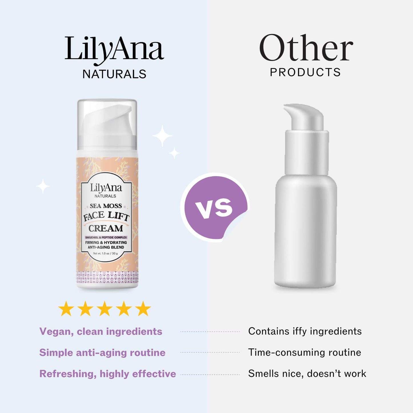 LilyAna Naturals Bakuchiol Face Lift Cream with Sea Moss and Peptide Complex - Face Cream for Women - Moisturizing and Lifting Facial Cream - Anti-Aging Overnight Moisturizer - Made in the USA