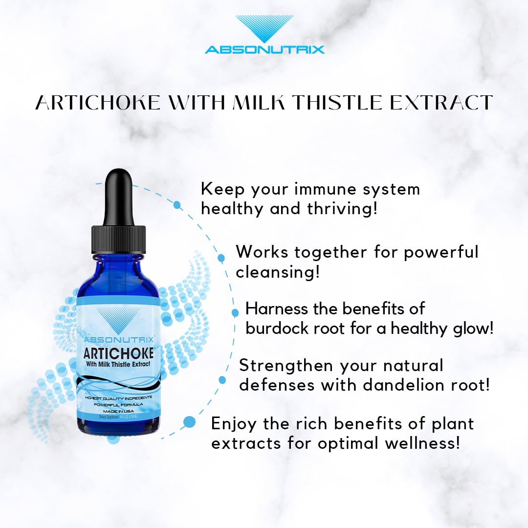 Absonutrix Artichoke with Organic Milk Thistle Extract, 390 mg, 4 FL OZ Liquid, 302 Servings, Made in USA, Potent Plant-Based Ingredients, Burdock Root Extract, Dandelion Root Extract,Non-GMO