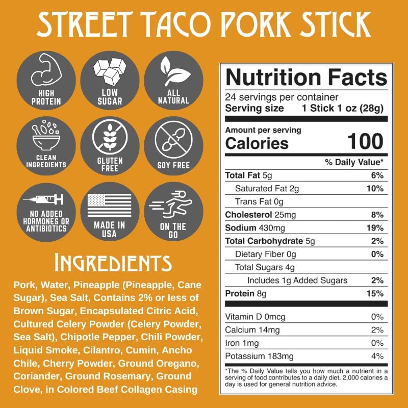 Righteous Felon Meat Sticks | 100% Pork Sticks | Gluten Free & Keto Meat Sticks | Low Sugar & High Protein Pork Sticks | Healthy Snack for Adults | Jerky Gifts for Men | Street Taco, 10 Pack