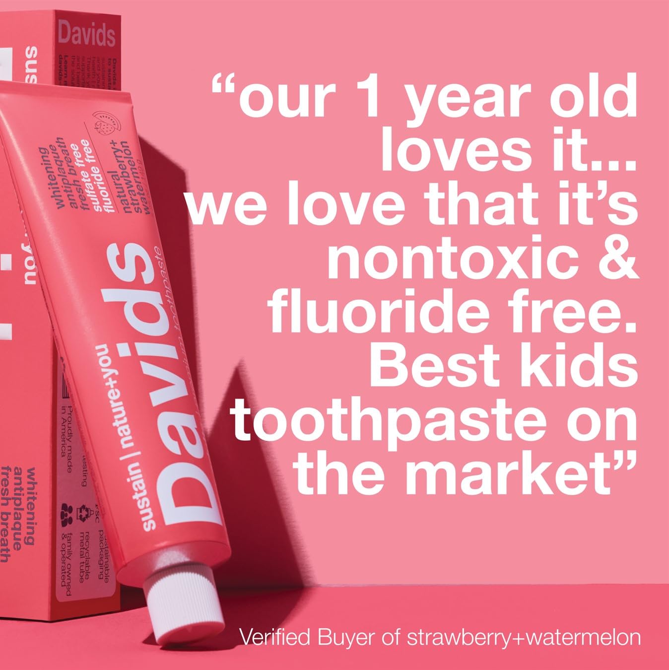 Davids Nano Hydroxi and Antiplaque Strawberry Watermelon Fluoride Free Toothpaste Bundle, SLS Free, Recyclable Metal Tube, Made in USA, 4 oz and 5.25oz
