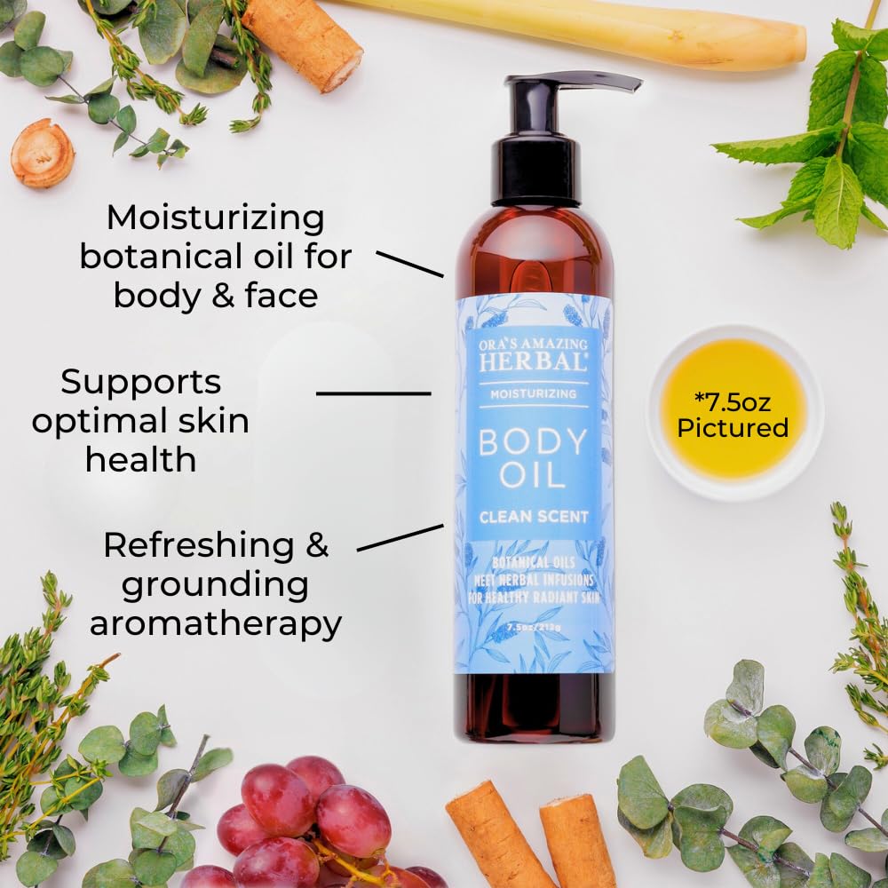 Ora's Amazing Herbal Moisturizing Skin Oil with Eucalyptus & Lemongrass Essential Oils, Body Hydration for Dry Skin, Massage Oil, Body Oils for Men and Women, Natural Skin Care, 2 oz Travel Size