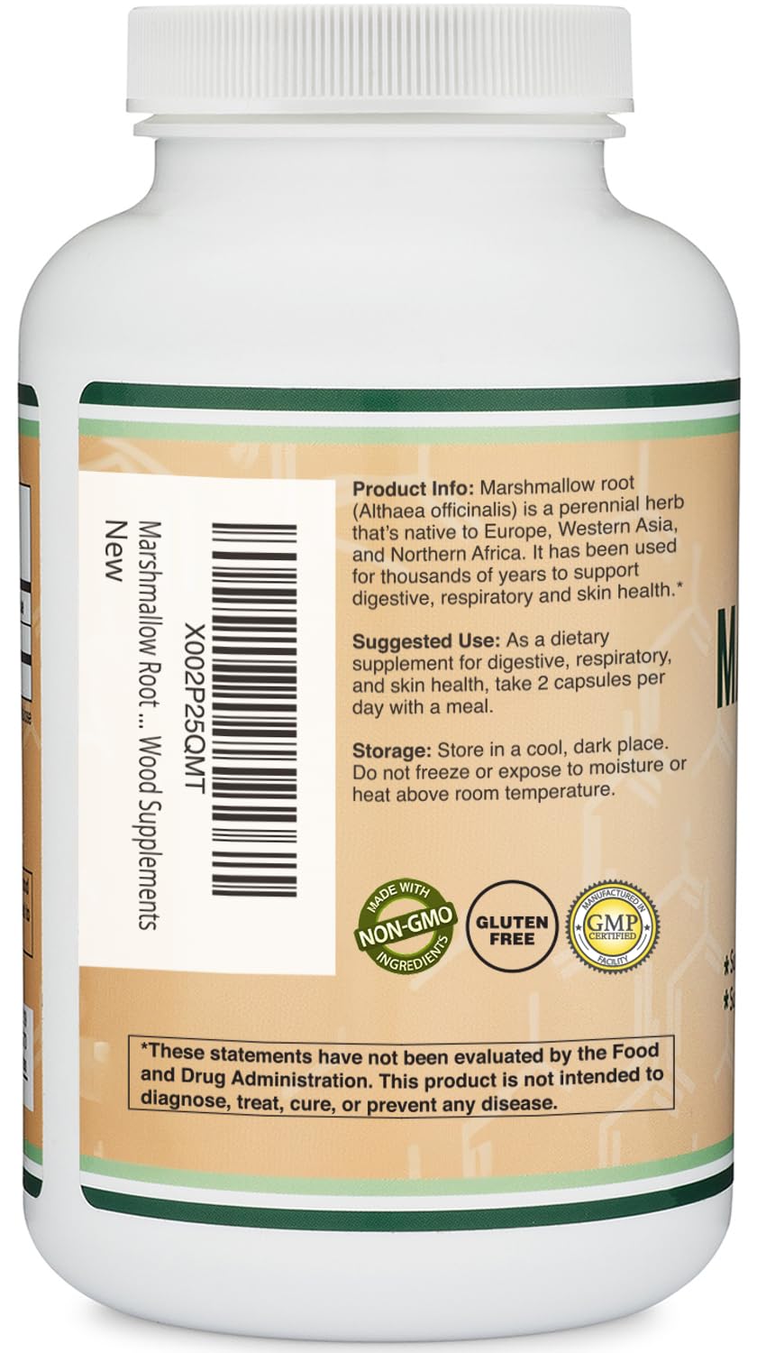 Marshmallow Root Capsules (210 Count, 1,000mg per Serving) High in Mucilage to Support Respiratory, Skin and Gut Repair (Vegan Safe, Gluten Free) by Double Wood