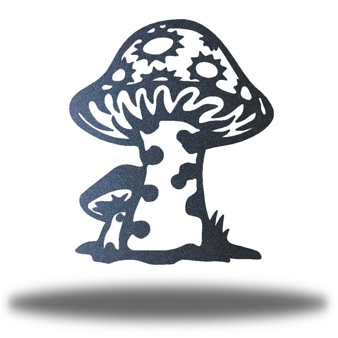 Riverside Designs Mushroom Garden Outdoor Metal Steel Wall Art | Made in USA | Multiple Sizes and Colors (8", Black)
