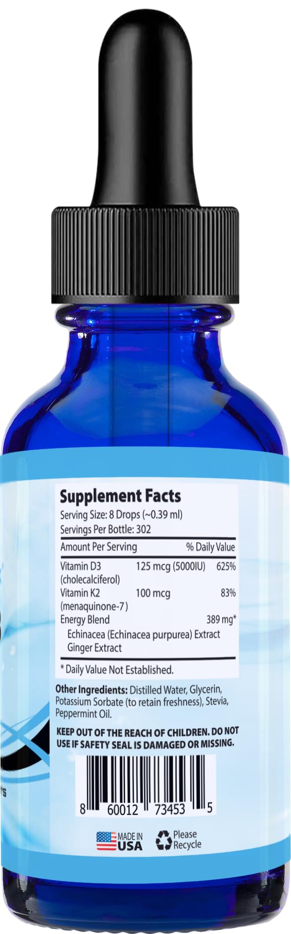 Absonutrix Vitamin D3 K2 Drops, 390mg, 4 Oz Liquid, 302 Servings, Made in USA, Quick Absorption, Quality Potent Ingredients, Non-GMO, GMP Certified, Cruelty-Free Products, Bone Strength Supplements