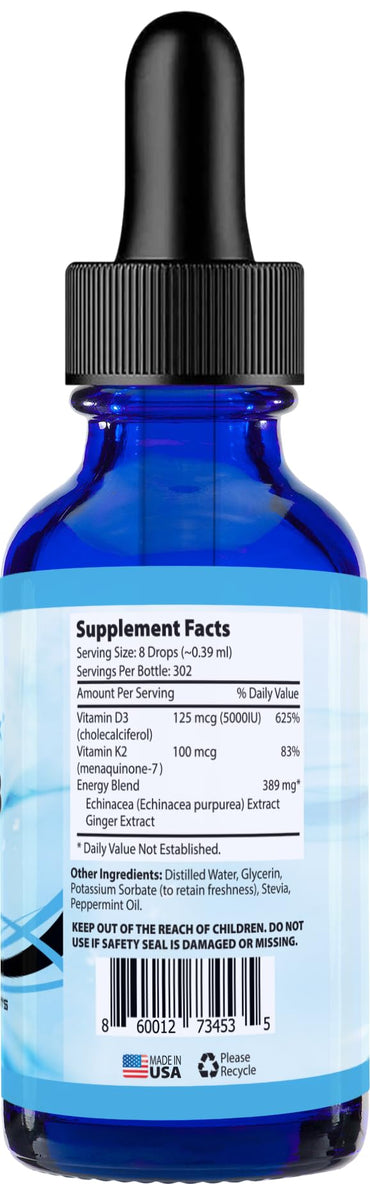 Absonutrix Vitamin D3 K2 Drops, 390mg, 4 Oz Liquid, 302 Servings, Made in USA, Quick Absorption, Quality Potent Ingredients, Non-GMO, GMP Certified, Cruelty-Free Products, Bone Strength Supplements