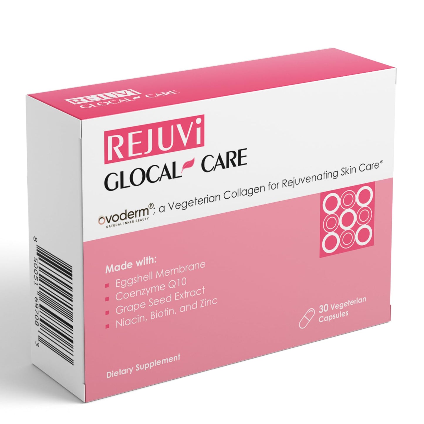 GlocalCare Rejuviglocal Care – Clinically Proven Ovoderm Collagen Booster Longevity Supplement for Skin Elasticity, Hydration & Joint Support with Grape Seed Extract, Biotin Q10 (30 Capsules)