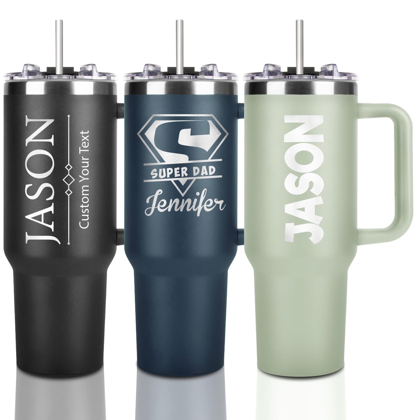 Made in USA - Personalized Tumbler 40oz with Handle and Straw - Custom Stainless Steel Travel Coffee Cup with Engraved Name Text - Personalized Birthday Gifts for Her, Mom, Friends (BLCAK-Men)