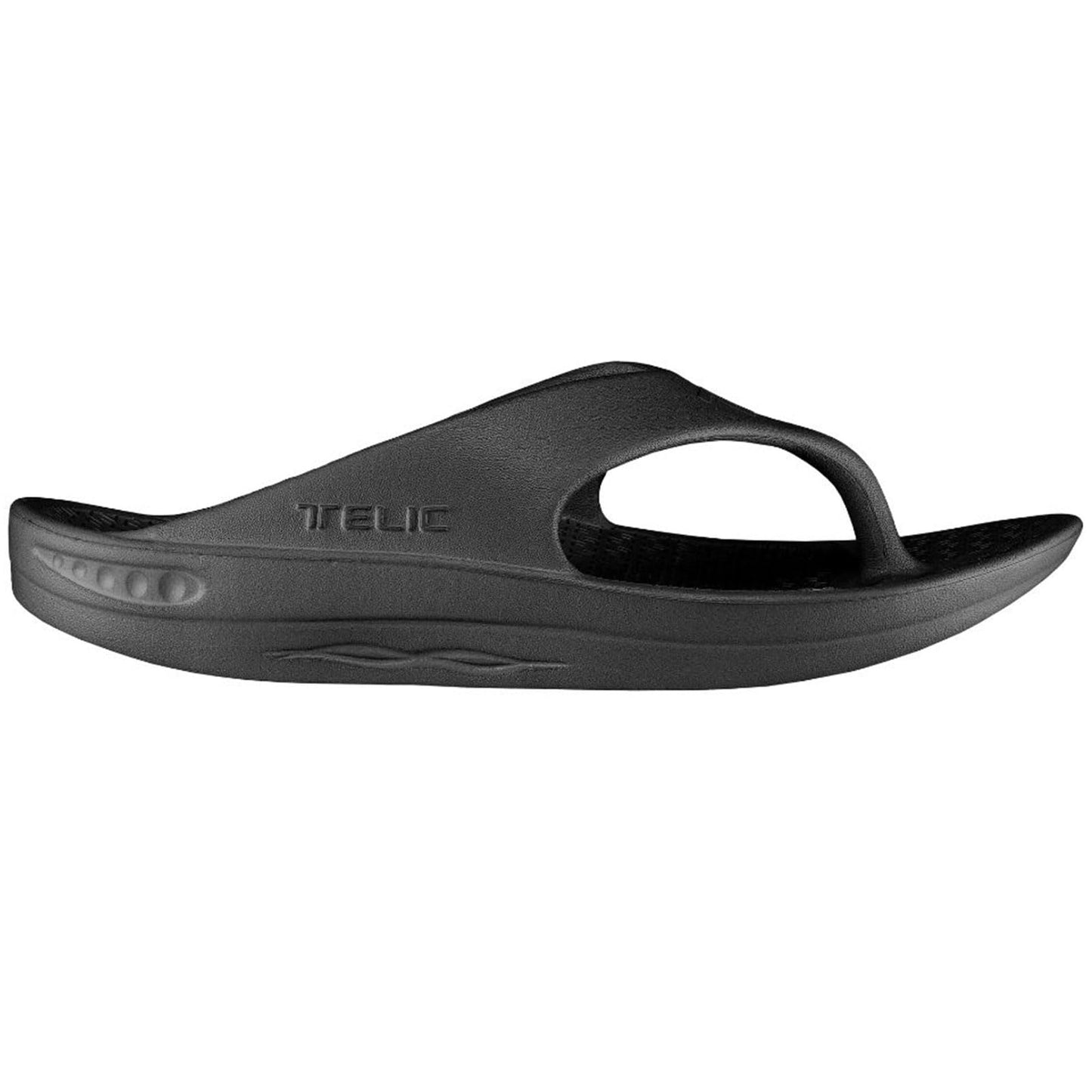 TELIC Unisex Energy Made in USA Pillow-Soft, Supportive, Lightweight, Waterproof Arch Support Flip Flops for Beach & Pool, Midnight Black