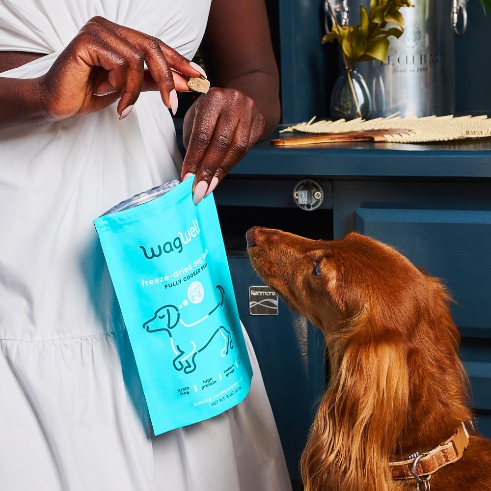 WagWell Freeze-Dried Beef Dog Treats - Grain-Free, High-Protein Fully Cooked Dog Treats Made in The USA - Human-Grade, Minimally Processed & Preservatives Free