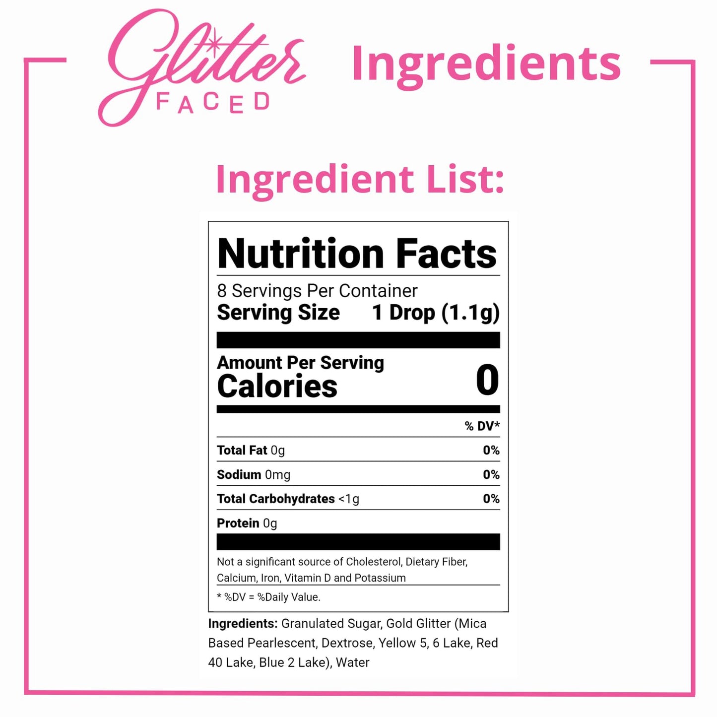 Glitter Faced Gold Edible Glitter For Drinks With 0-Calories, No Taste or Texture | 30ml Food-Grade, 30 Drinks, Luster Dust | Ideal for Beverages, Galentine’s, Parties & Events | Made in USA