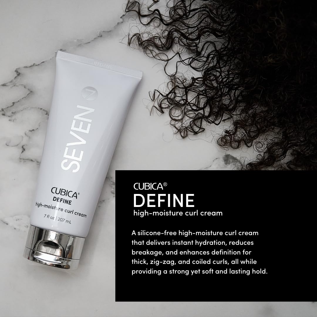 SEVEN Haircare CUBICA DEFINE High Moisture Curl Cream, Anti-Frizz Curl Defining Cream for Curly Hair, Moisturizing Hair Curling Cream for Enhancing Curls, Shea Butter + Argan Oil, Made in USA, 7oz