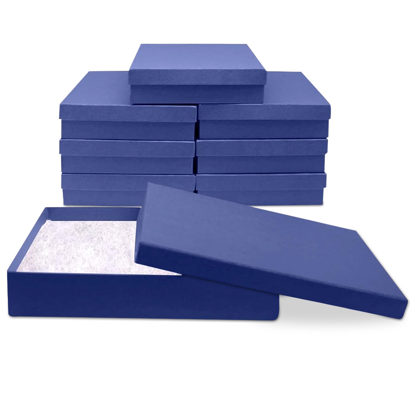 Novel Box 8 Pack Blue Jewelry Gift Box 7x5x1.25in with Cotton Filled | Cardboard Jewelry Box | Gift Boxes with Lids Made in USA | Boxes for Bracelet Necklace Ring Earrings