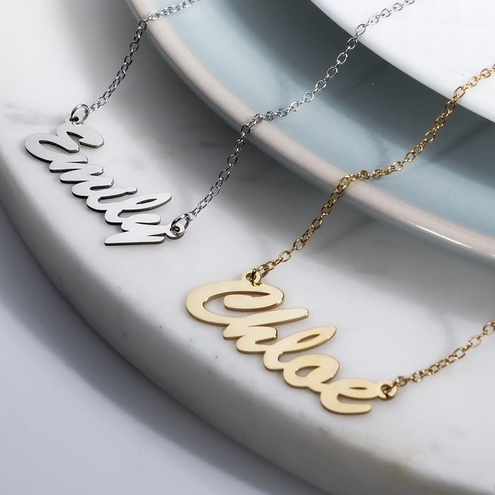 PicturesOnGold.com Custom Name Necklace For Women Personalized in Stainless Steel Personalized with any Name or Word (Stainless Steel Script)