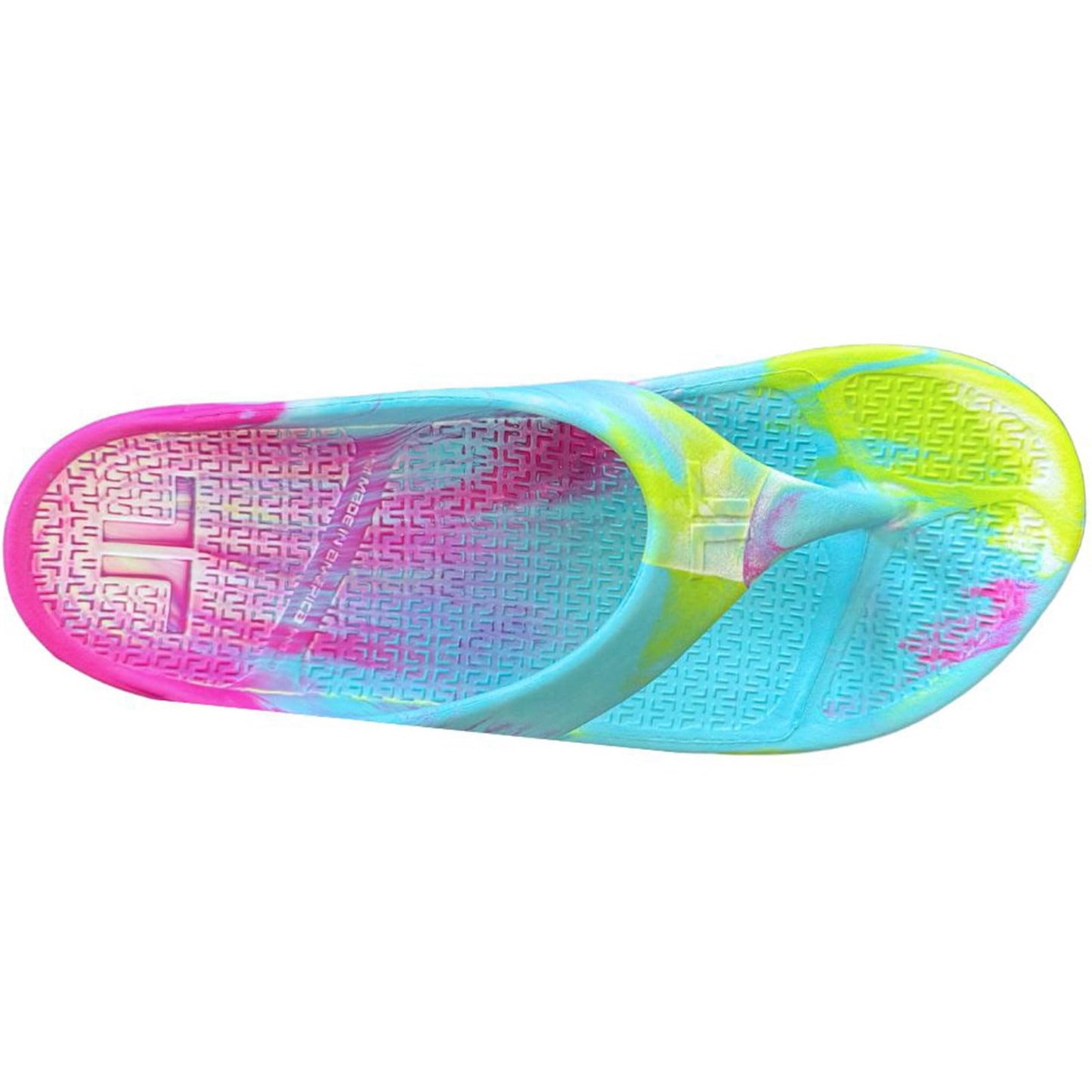 TELIC Unisex Energy Made in USA Pillow-Soft, Supportive, Lightweight, Waterproof Arch Support Flip Flops for Beach & Pool, Kaleidoscope