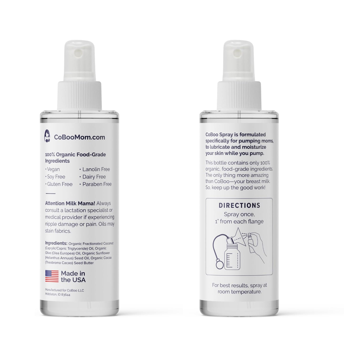 CoBoo Pumping Spray 2 Fl Oz | Organic Skin Lubricant for Breast Pumping | Pump Flange Spray for Breast Shields | Vegan & Lanolin Free, Made in USA | Helps Sore Nipples & Clogged Milk Ducts