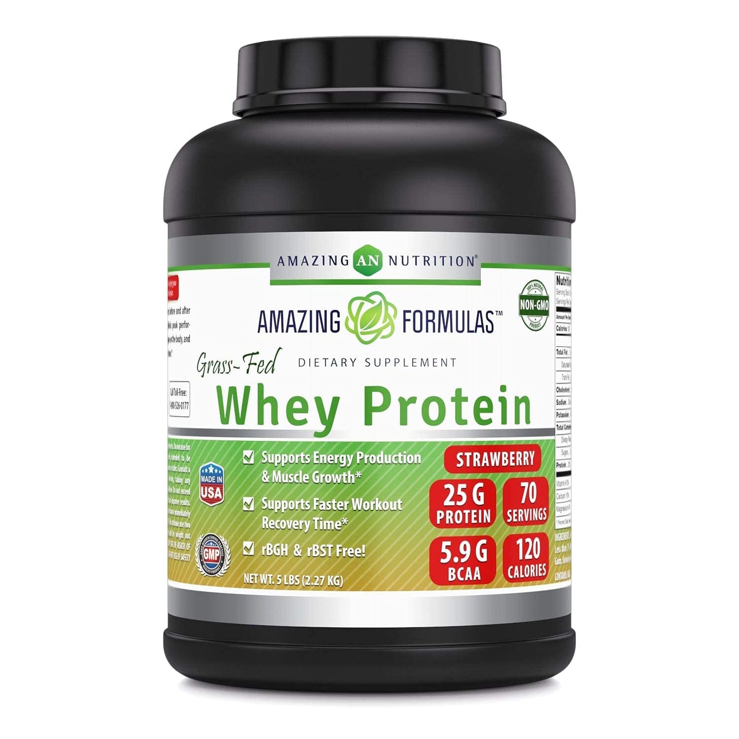 Amazing Formulas Grass Fed Whey Protein Supplement | Strawberry Flavor | 25 G Protein | Non-GMO | Gluten-Free | Made in USA