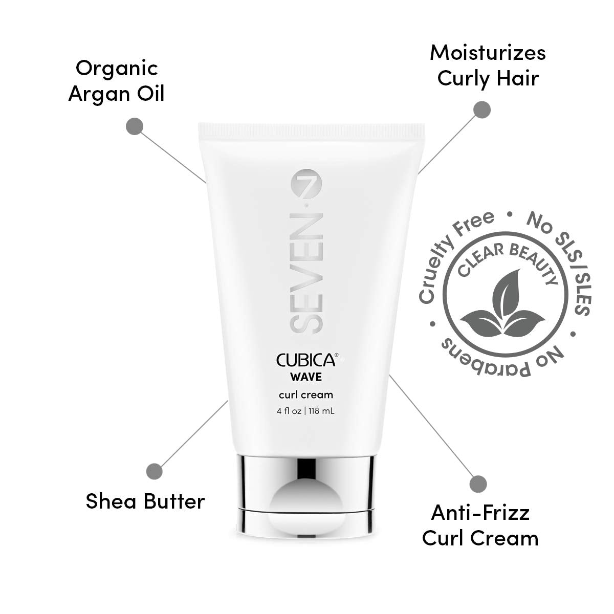 SEVEN Hair Care CUBICA Wave Curl Cream, Anti-Frizz Curl Defining Cream for Curly Hair, Moisturizing Hair Curling Cream for Enhancing Curls with Shea Butter + Argan Oil, Made in USA, 4 oz
