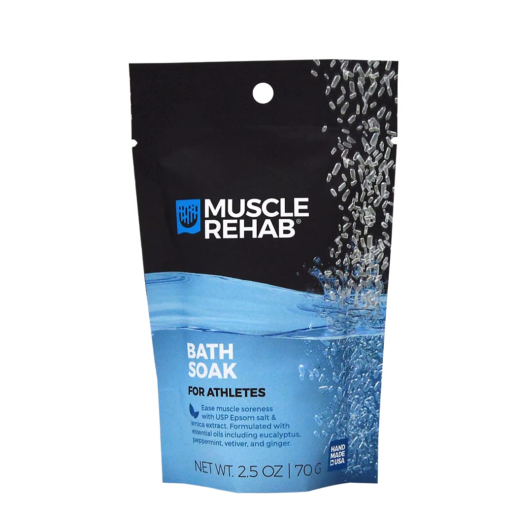 Muscle Rehab| (5) Travel Epsom Soak Packets Arnica, Magnesium Salt, Body, Hand, Foot Pain Relief, Sore Feet Relief, Foot Bath Soak, Epson Salts for Soaking Feet, Stiffness and Pain Relief, Single use