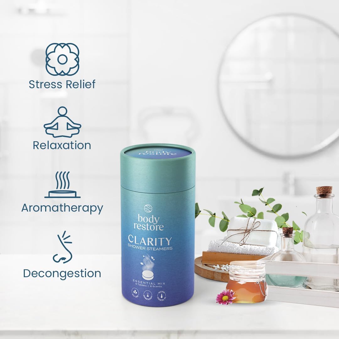 Body Restore Shower Steamers Aromatherapy 6 Pack - Birthday Gifts for Women, Men, Travel Essentials, Stress Relief, Relaxation, Self Care - Variety