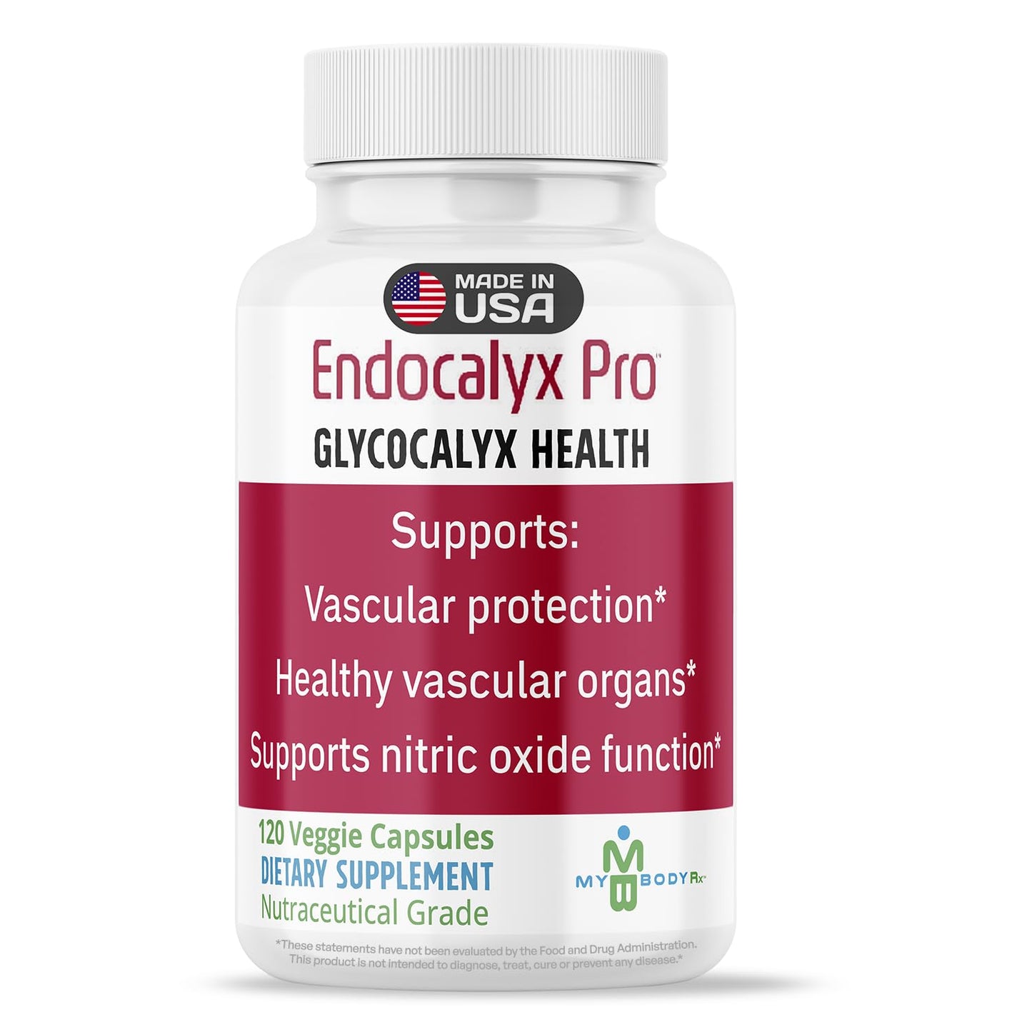 MYBODYRX Endocalyx Pro Supplement – Endothelial Glycocalyx Support 120 Capsules - Vascular & Microcirculation Health – Clinically-Studied – Patented – Supports Nitric Oxide Functions