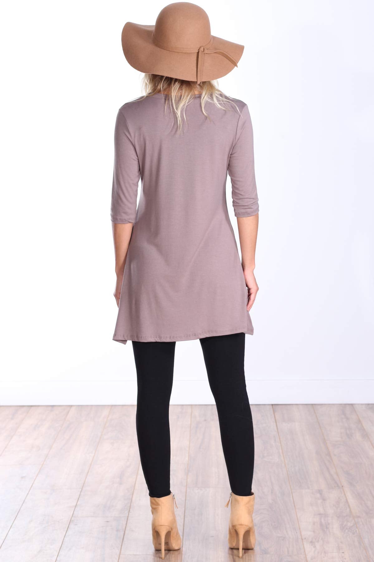 Popana Womens 3/4 Sleeve Tunic Top With Pockets for Leggings Made In USA