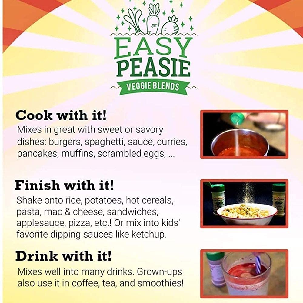 Easy Peasie Vegetable Powder Blend for Kids and Picky Eaters, Non-GMO Dried Ground Veggie Sprinkles | Peas, Carrots, Sweet Potatoes (Natural, 2oz)