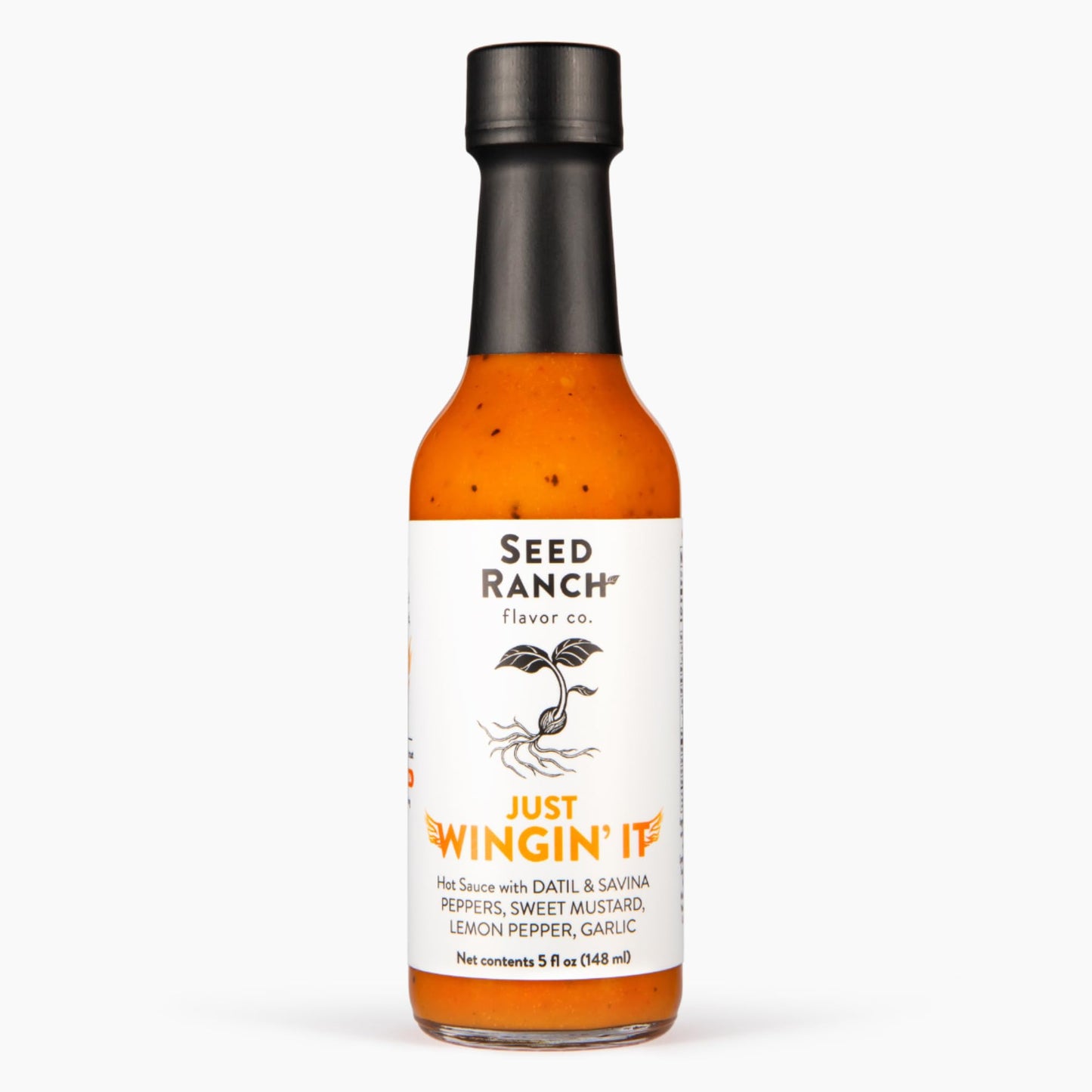Seed Ranch Just Wingin' It Hot Sauce, 5 fl oz., Medium Heat, Datil and Savanna Peppers, Small-Batch Organic Gourmet Sauces, Vegan, Non-GMO, Gluten-Free, As Seen on Hot Ones S27