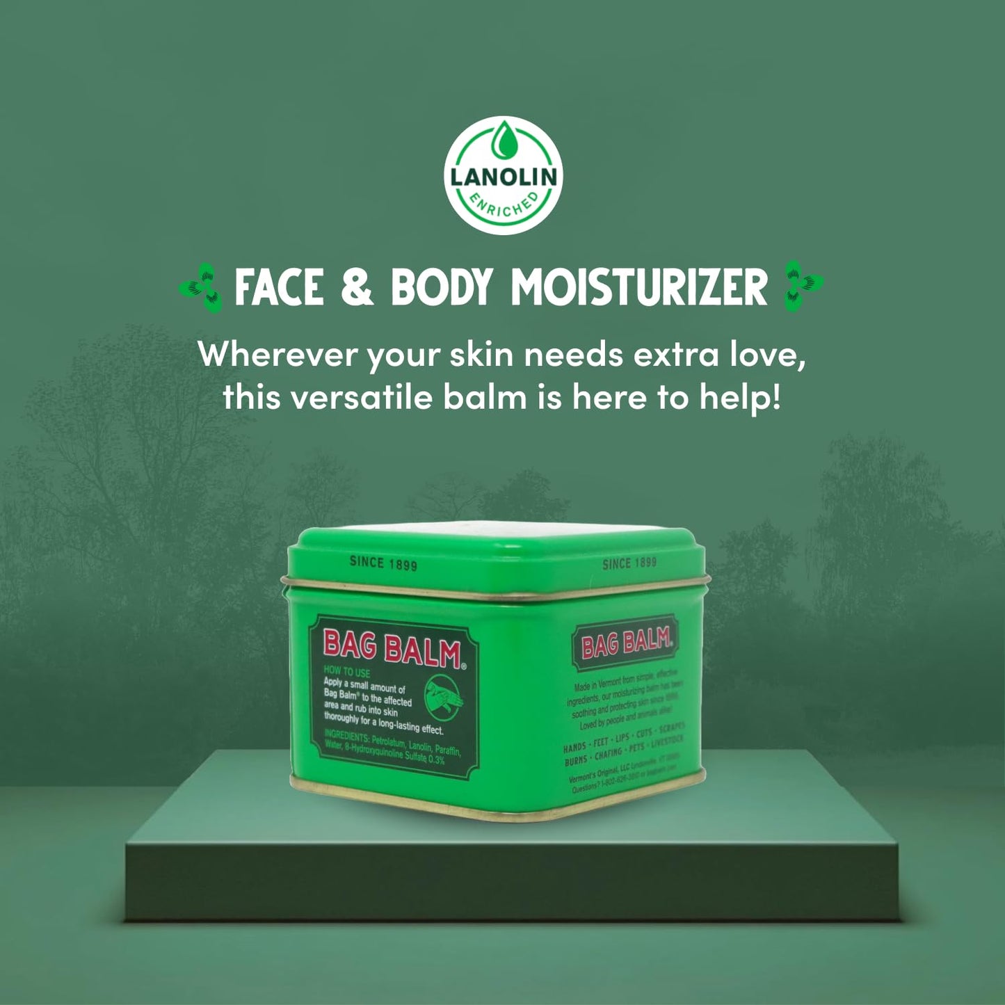 Bag Balm Vermont's Original Skin Moisturizer - Full Body Hydrating Skin Care: Dry Hands, Lips, Face, Feet & More - Unscented, Cruelty & Paraben Free - Day & Night, Men & Women (Made in USA)