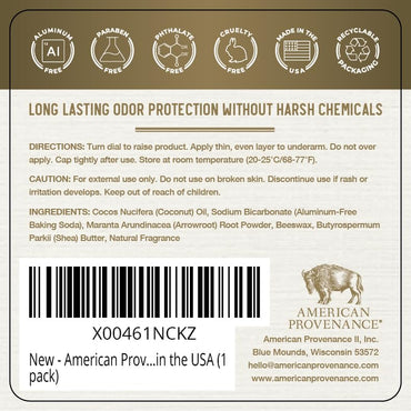 American Provenance Aluminum Free Natural Deodorant For Women and Men - Palo Santo and Vanilla - 24 Hour Odor Protection Cruelty Free - Made in the USA (1 pack)