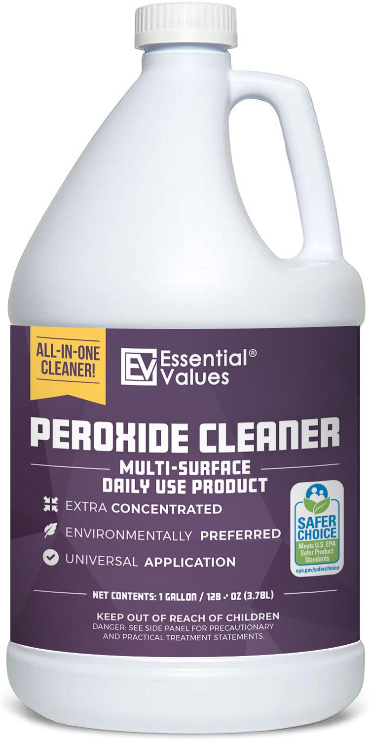 Essential Values Peroxide Cleaner 5%, Safer Choice Certified | Made in USA, Multi-Surface - Extra Concentrated - Ideal for Residential Commercial Retail Hospital Restaurants
