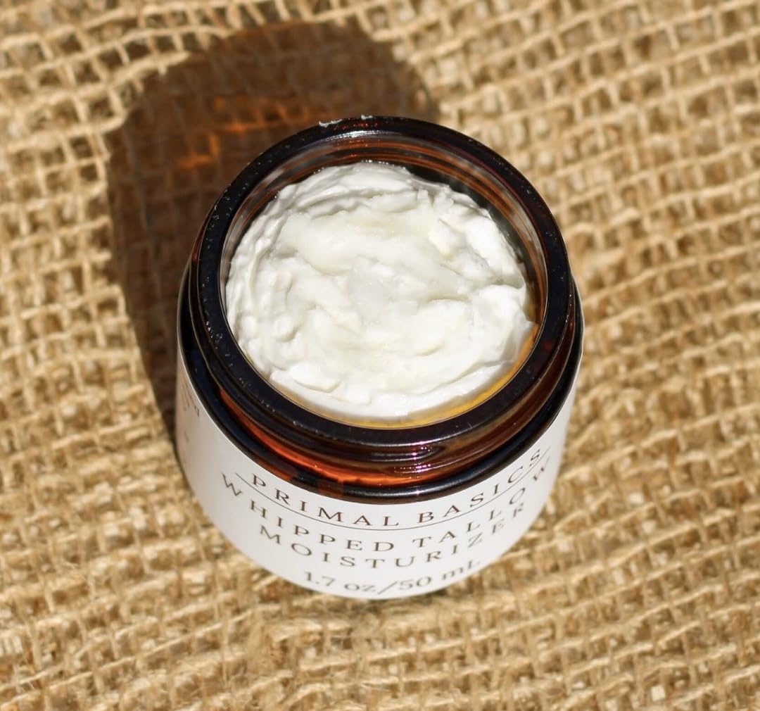 Primal Basics 100% Grass Fed Grass Finished Whipped Vanilla Beef Tallow Moisturizer/Body Balm for Face, Body, Oily, Dry, Sensitive Skin -Contains Vitamins A, D, E, K -USA Made