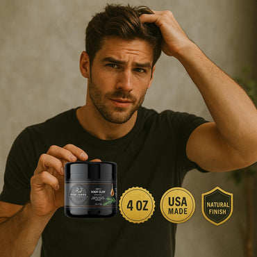 Ryan James Hair Styling Clay for Men – Premium Hair Clay with Natural Finish, Non-Greasy, Fresh Scent – Hair Strengthening & Moldable Styling Clay for Textured, Healthy-Looking Hair Made in USA