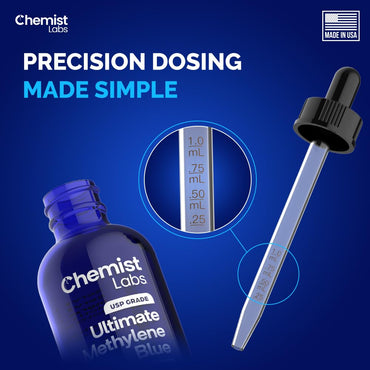 Chemist Labs Methylene Blue – 1% Solution | 99.99% USP-Grade Liquid Drops – Antioxidant for Mitochondrial & Cellular Support – 4oz (120ml) – Formaldehyde-Free – Made in USA