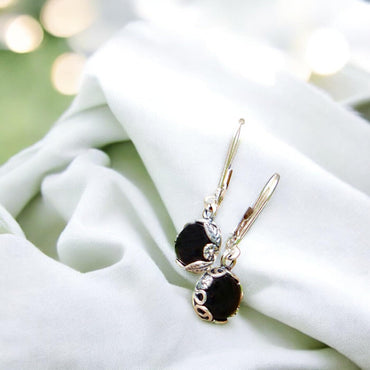 Bottled Up Designs Handmade Vintage White Leverback Botanicals Earrings, Sterling Silver, Eco Friendly, Made in USA, Birthday Gifts, Mothers Day, Women, Anniversary (Black Depression Glass)