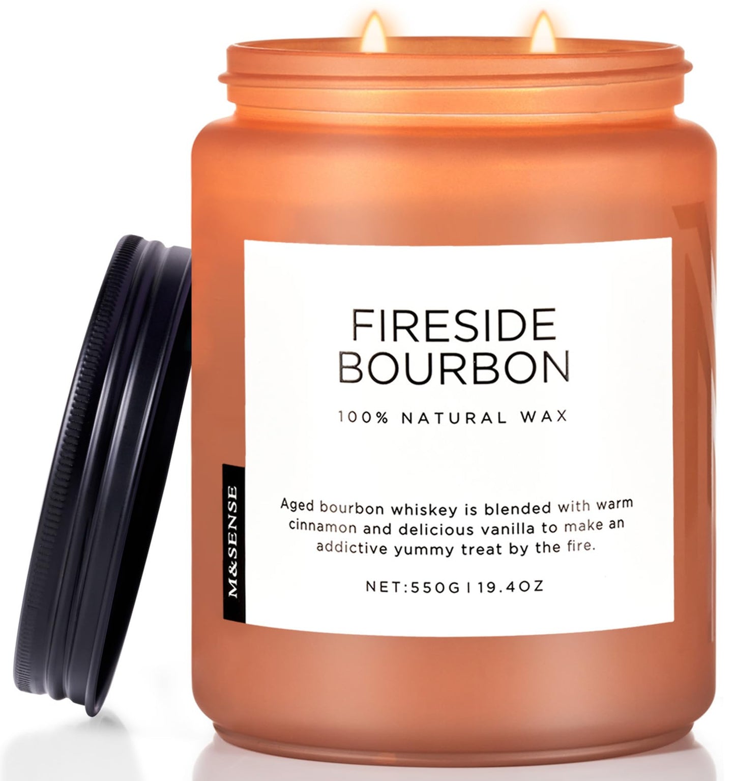 M&SENSE Fireside Bourbon Candles Strong Scented, 2 Wick Jar Candle 19.4oz 110 Hour Long Lasting, Organic Natural Soy Wax Candle for Bedroom Kitchen Home Decor, Warm Housewarming Gifts for Men Women