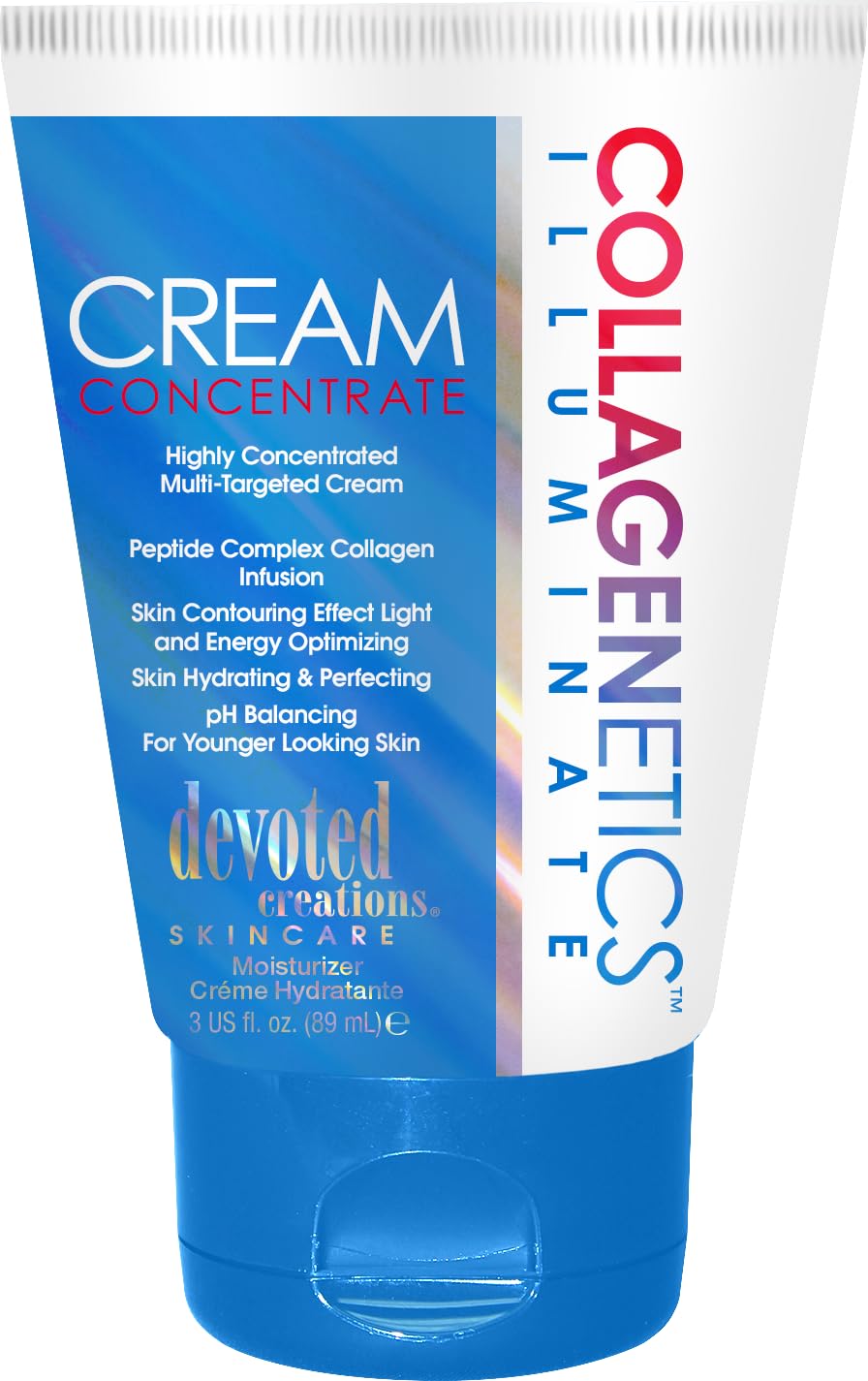 Devoted Creations Collagenetics Illuminate Cream Concentrate 3oz - Highly Concentrated Multi-Targeted Cream Skin Hydrating & Perfecting – pH Balancing For Younger Looking Skin