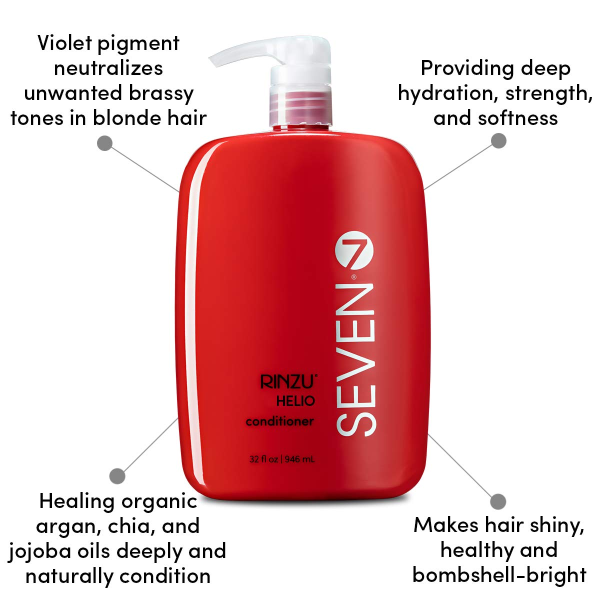 SEVEN Hair Care Rinzu Helio Violet Conditioner for Women & Men with Aragan Oil, Purple Conditioner for Blonde Hair & Brassiness, Sulfate + Paraben Free, Cruelty Free, Made in USA, 32 oz
