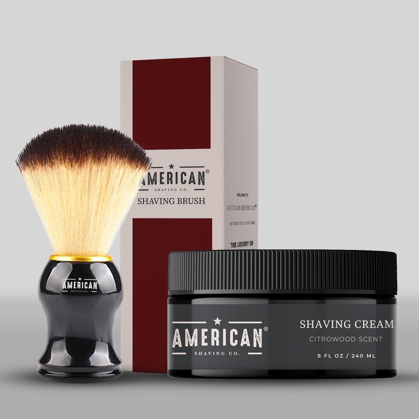 American Shaving Co. Citrowood Shaving Cream For Men With Shaving Brush 8 oz, Made in USA, Easy Application, Quality Potent Ingredients, Non-GMO, GMP Certified, Cruelty-Free Products