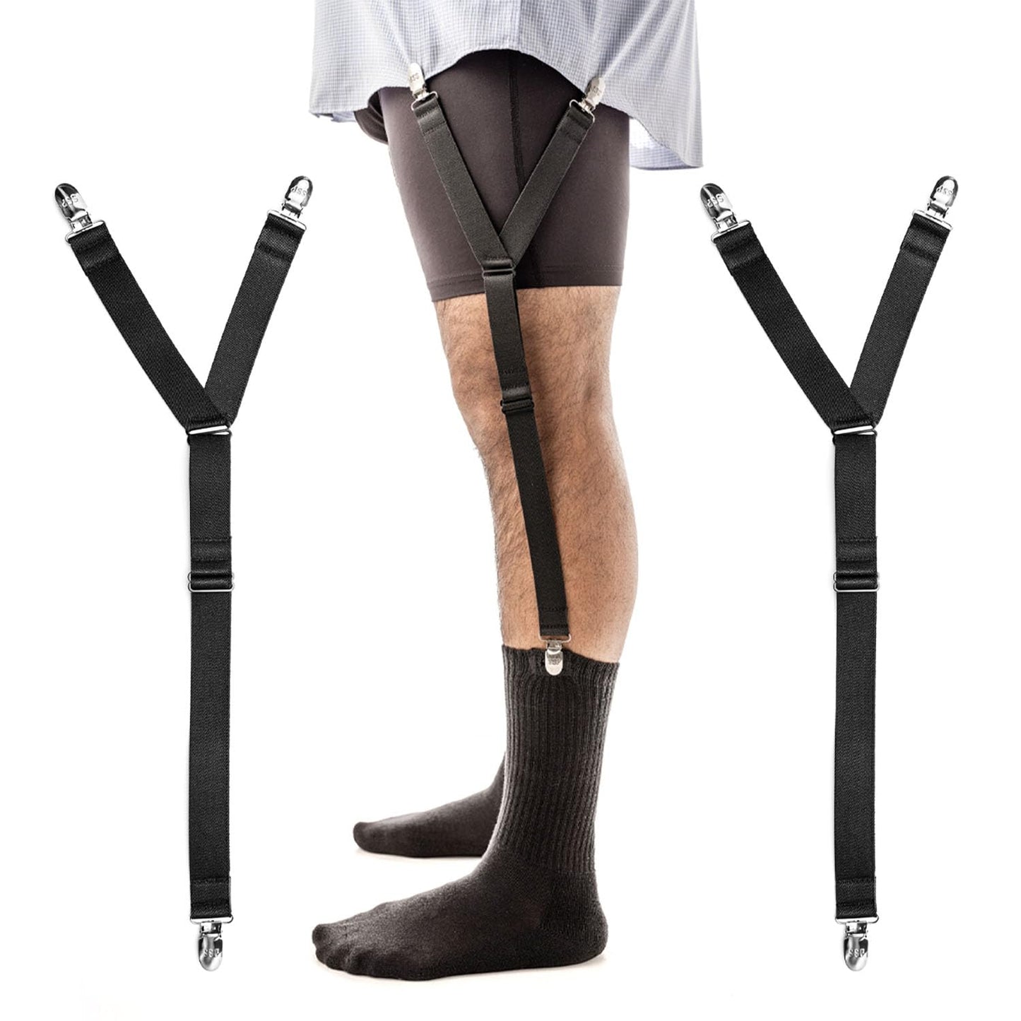 World's Best Shirt Stays for Men Police Military Made in the USA (Y-Style Black, Select Series) (1 Pair of Garters, Tuckers) (Y Style Shirt Stays)