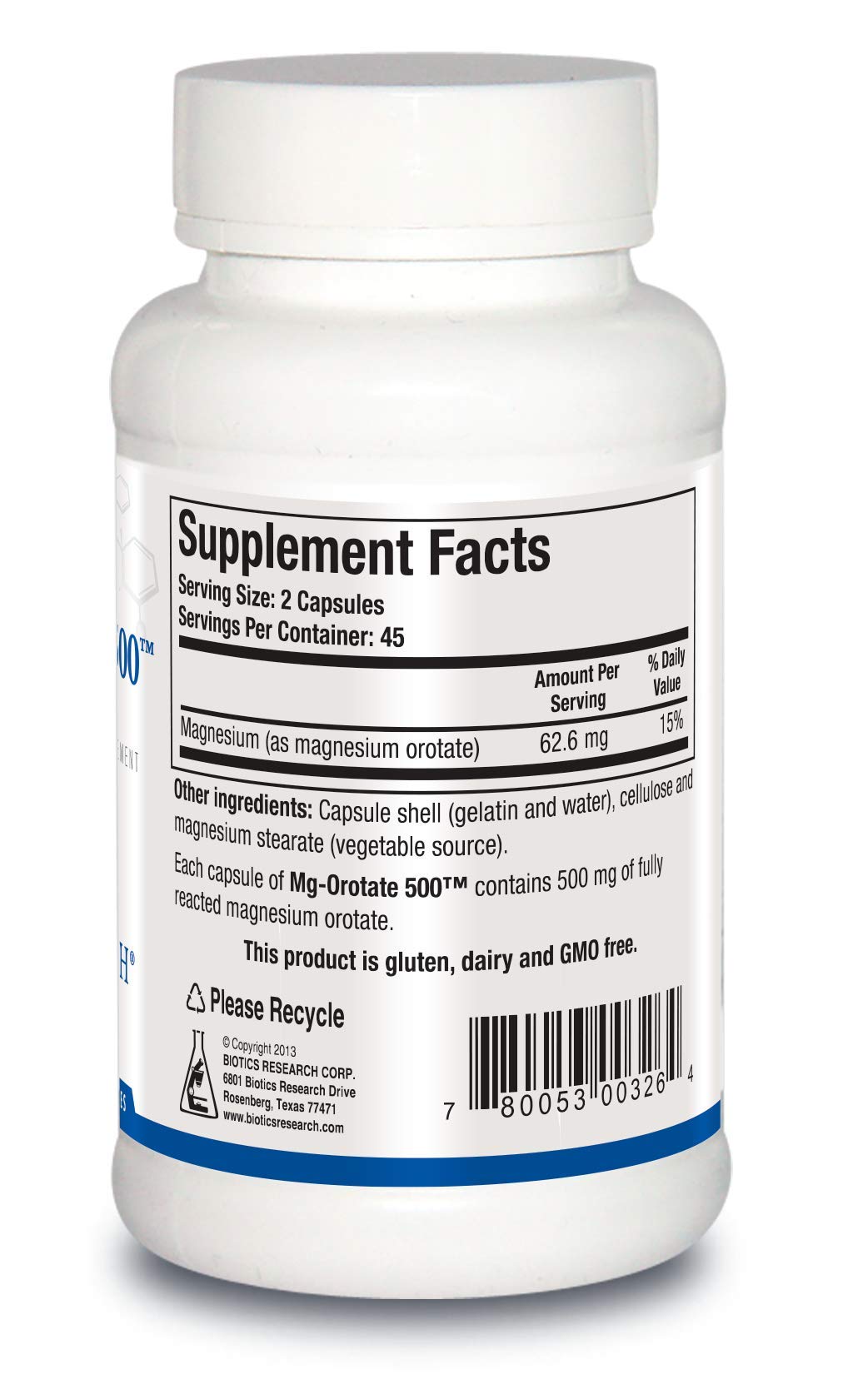 Biotics Research Mg Orotate 500mg™ Magnesium Orotate - 2 Capsules per Serving (1000mg) - Cardiovascular Support Heart Health, Overall Relaxation, Improves Sleep and Muscle Relaxation - 90 Caps