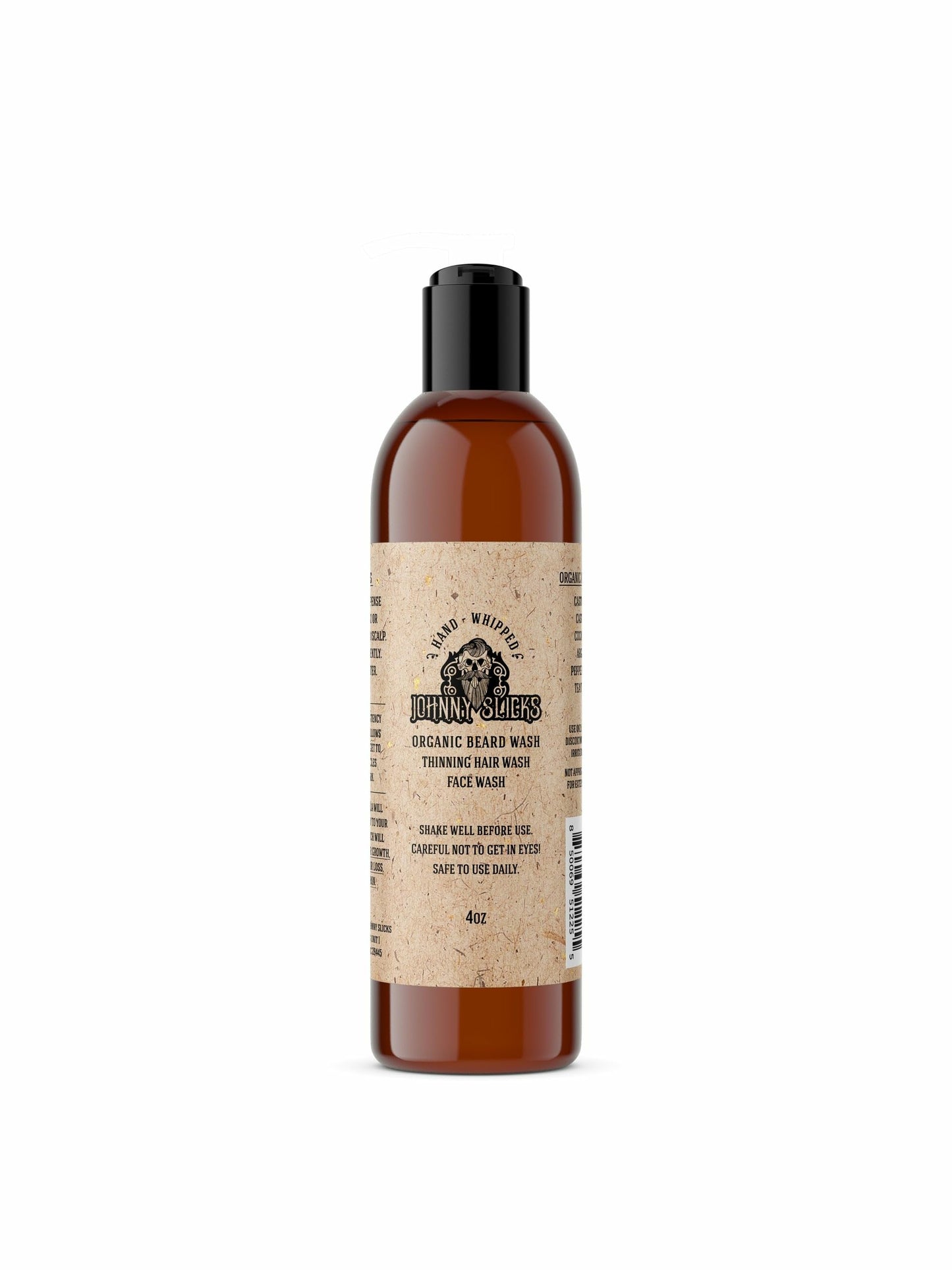 Johnny Slicks Organic Hand Whipped Beard Wash - Supports Beard & Skin Health - Tea Tree, Peppermint & Coconut Oil - Multi-Use Formula - Rugged Scent - 4 oz