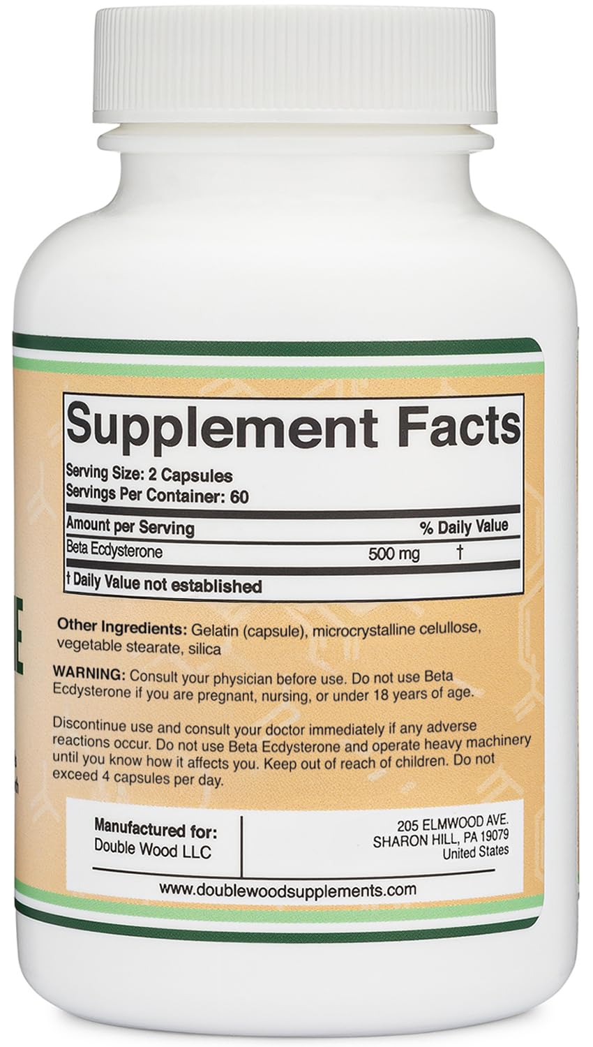 Beta Ecdysterone Supplement - 500mg Per Serving (120 Capsules, 60 Servings) Powerful Plant Anabolic to Support Men's Health (Non-GMO and Gluten Free) by Double Wood
