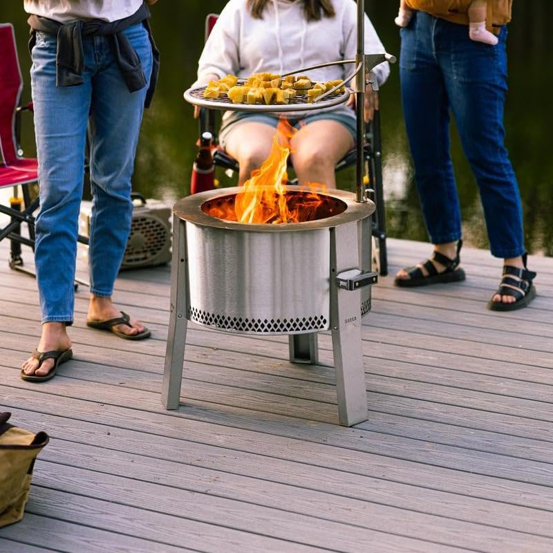 Breeo Smokeless FIrePit to-Go Bundle (Y Series Stainless Steel, Outpost Grill & to Go Case) | 21 inch Smokeless Fire Pit for Outside | Ideal for Families