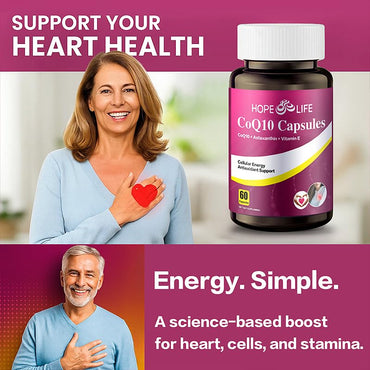 HOPE LIFE Coenzyme Q10 Supplements - 2X Better Absorption, Cellular Energy Support with Astaxanthin and Vitamin E, Antioxidant for Heart Health & Energy Production, 1 Month Supply, 60 Capsules