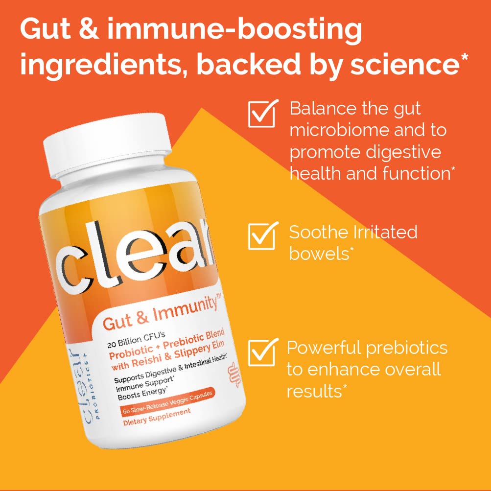 Probiotic for Digestive Health & Gut Immunity - Slippery Elm & Reishi Mushroom Supplement Supercharged with Two Probiotic Strains to Help Balance The Gut Microbiome (60 Count - 1 Month Supply)