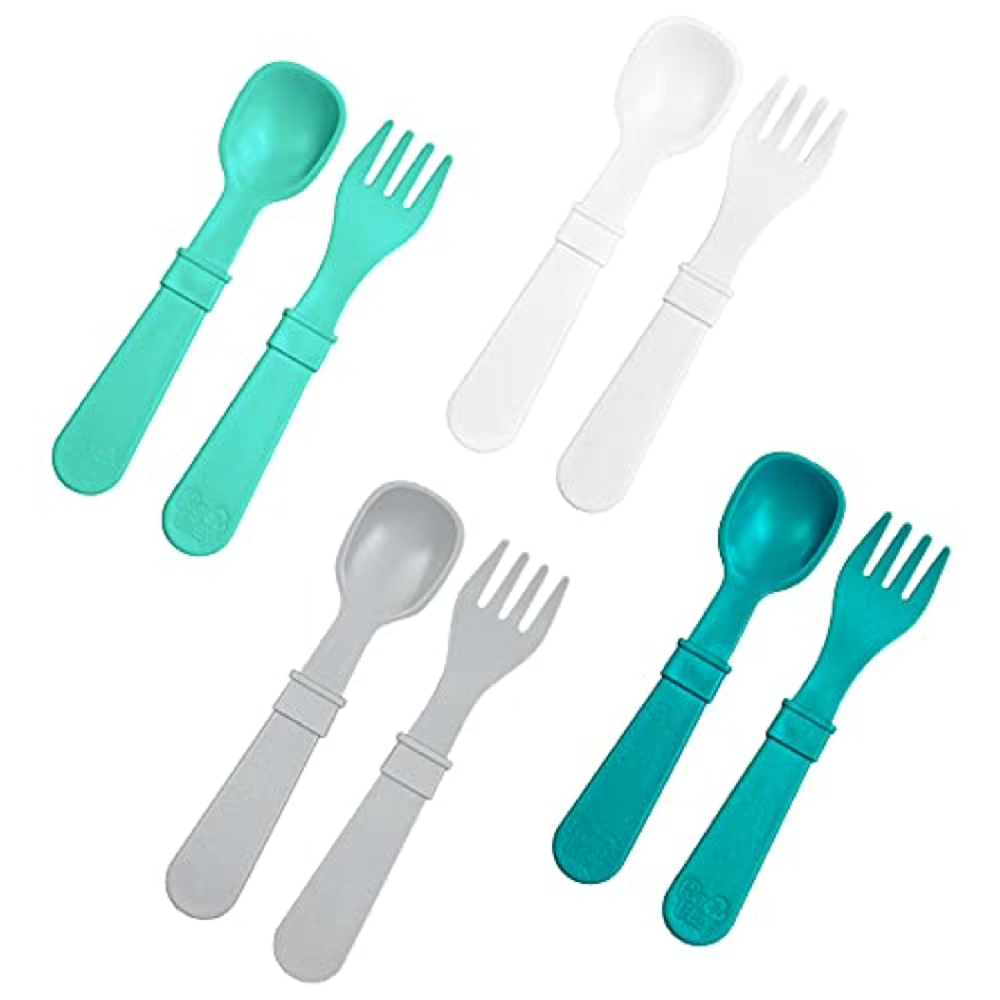 Re-Play Toddler Forks and Spoons Set - 4x4 Toddler Utensils Set - Dishwasher and Microwave Safe - Made in USA - Pack of 8-5.8" x 1.2" x 0.2" - Modern Mint